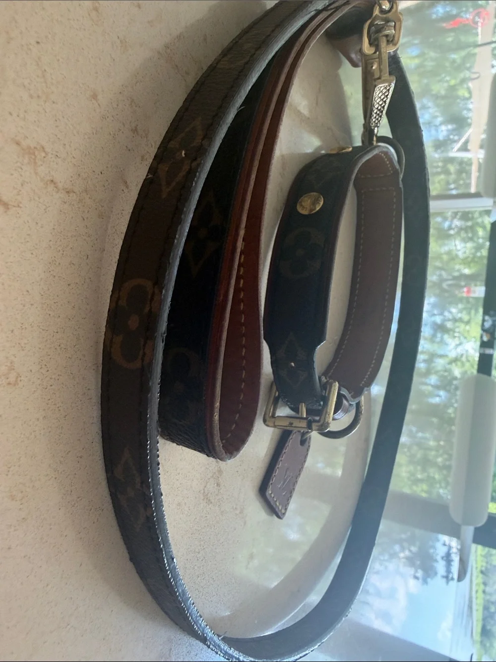 Louis Vuitton Brown Monogram Leather Dog Leash and Collar Set